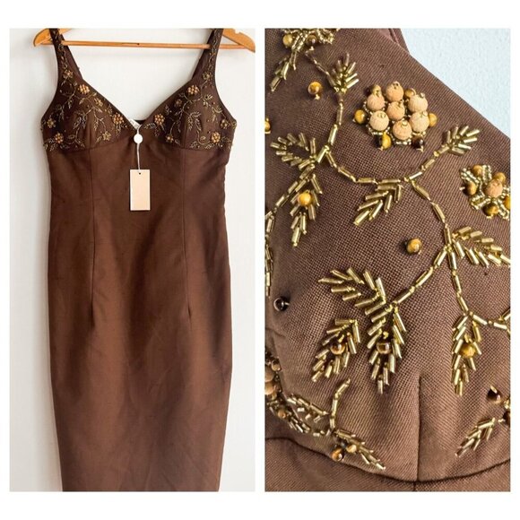 Michale Kors Made in Italy 2006 Raw Silk Beaded embroidered Bodycon Dress 8 - Picture 1 of 12